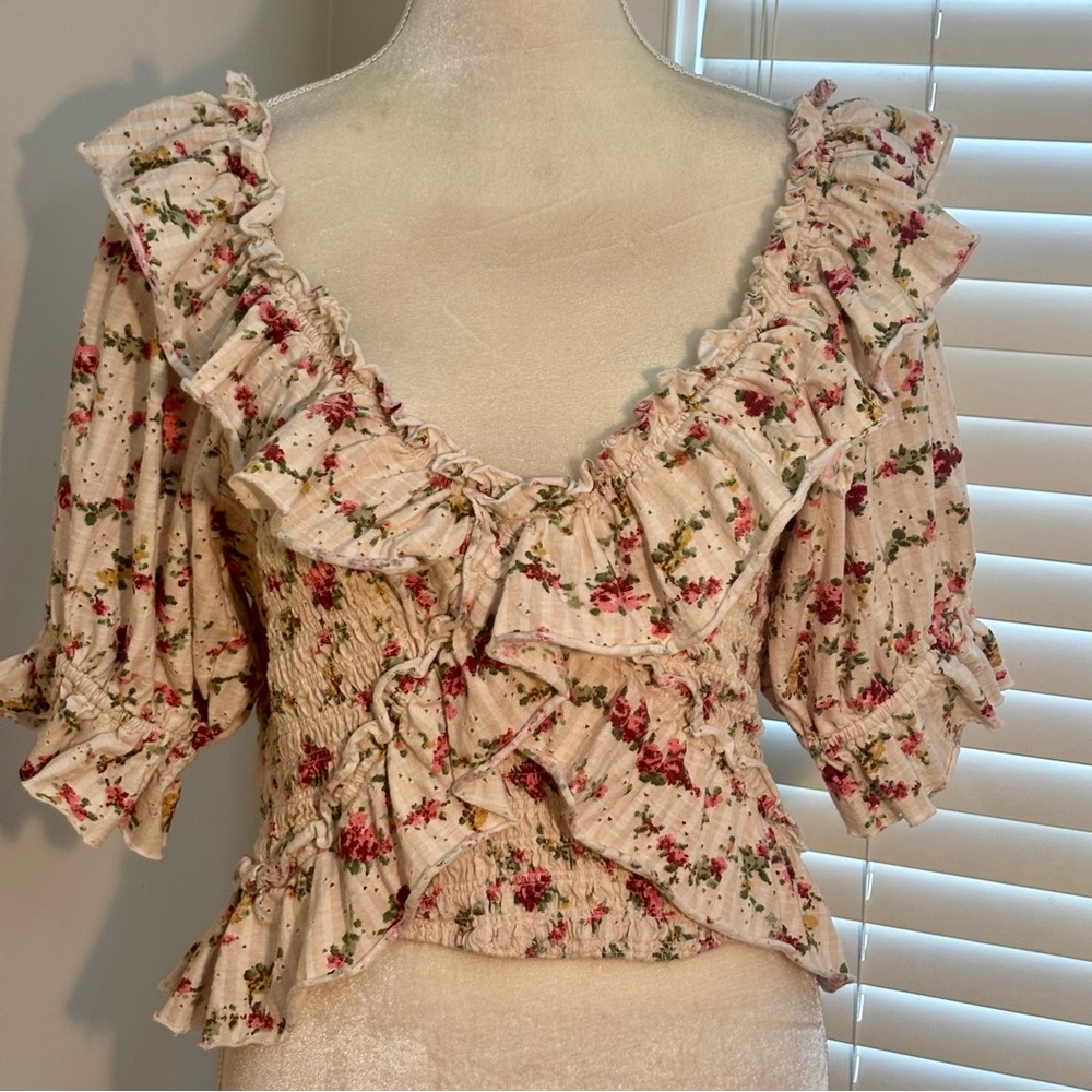 SOLD Free People Ruffled Rose Smocked Top L